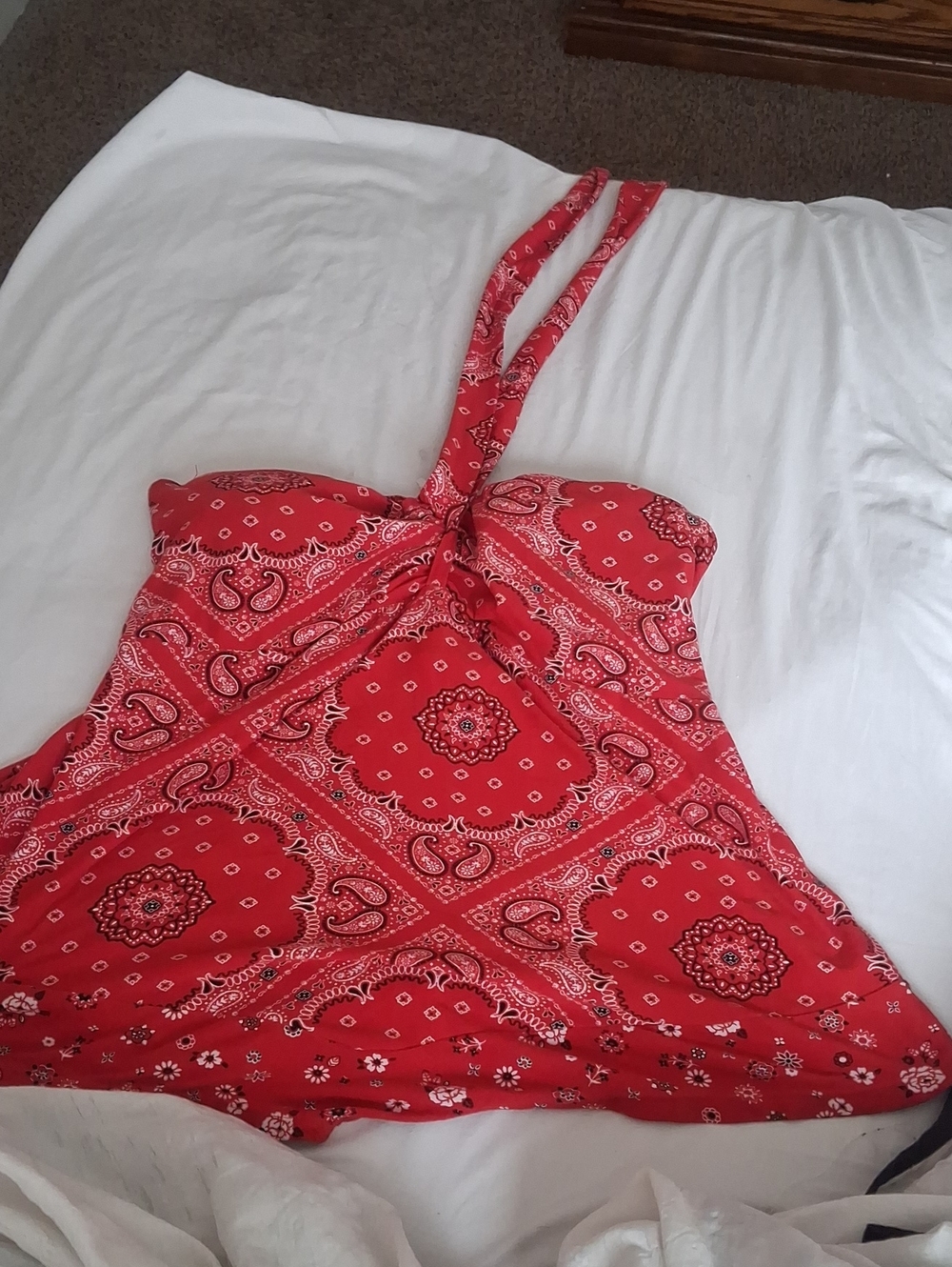 No Boundaries Red Bandana-Print Halter Tank